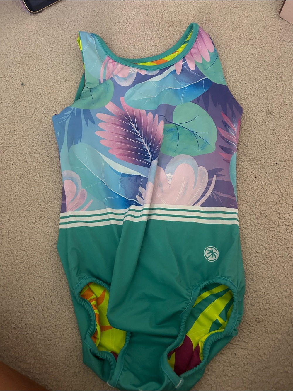 Coco Vida Teal Floral One-Piece Swimsuit with Tropical Print